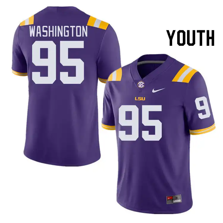 Youth LSU Tigers Shone Washington #95 Purple NCAA Football Jersey